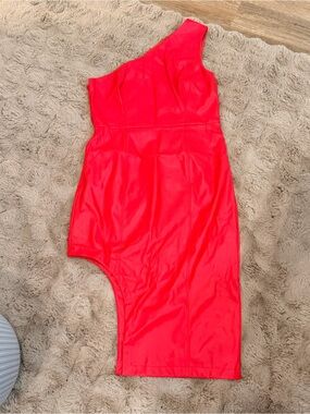 Anthropologie Hutch Red Faux Leather Assymetrical Dress